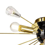 Modern Brushed Gold & Black Sputnik Chandelier with Clear Crystal Accents