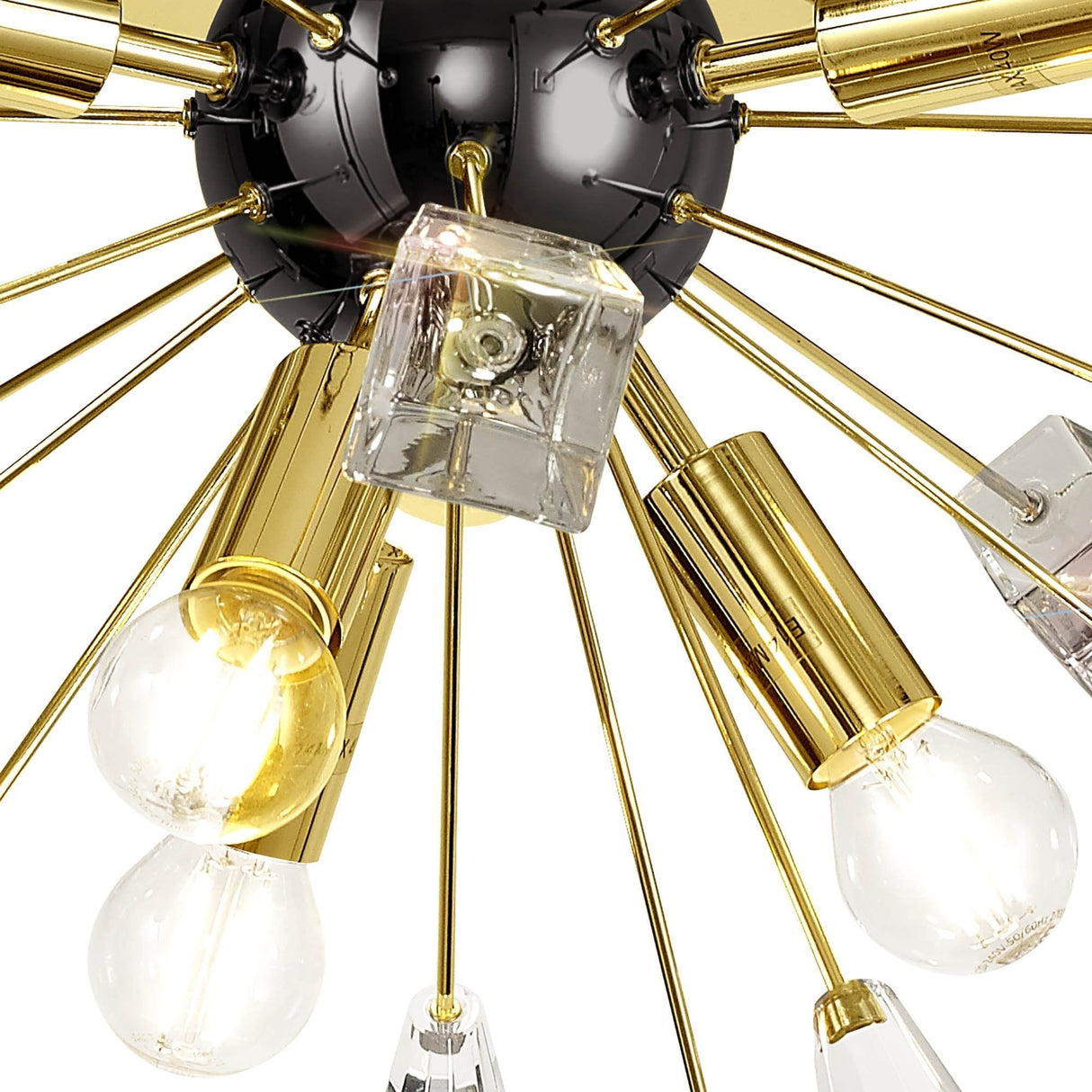 Modern Brushed Gold & Black Sputnik Chandelier with Clear Crystal Accents