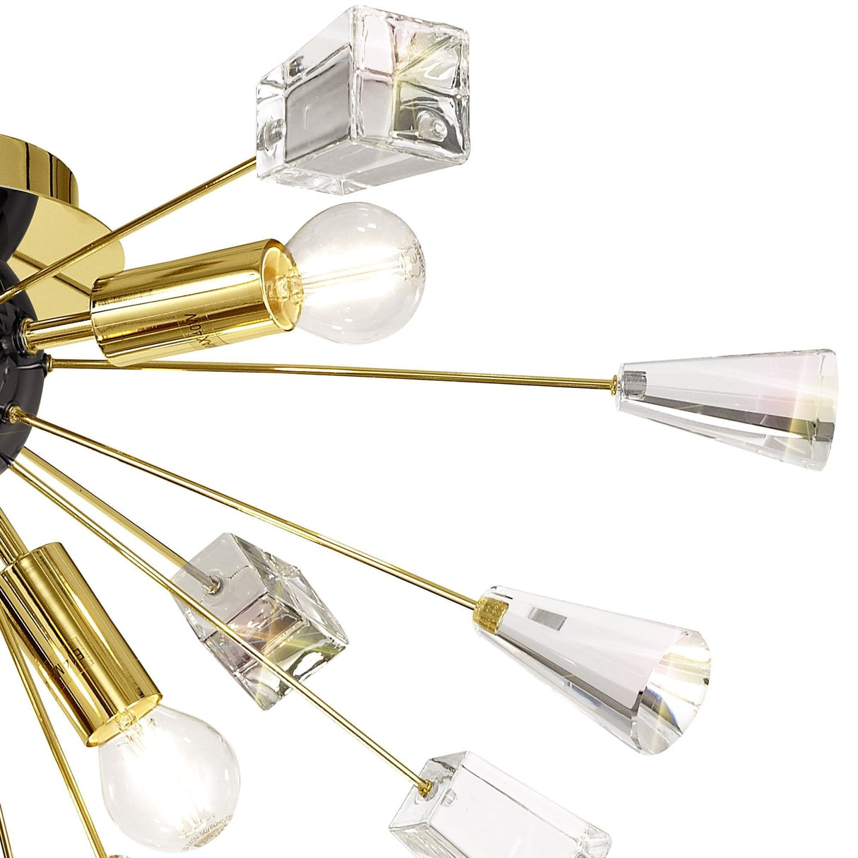 Modern Brushed Gold & Black Sputnik Chandelier with Clear Crystal Accents