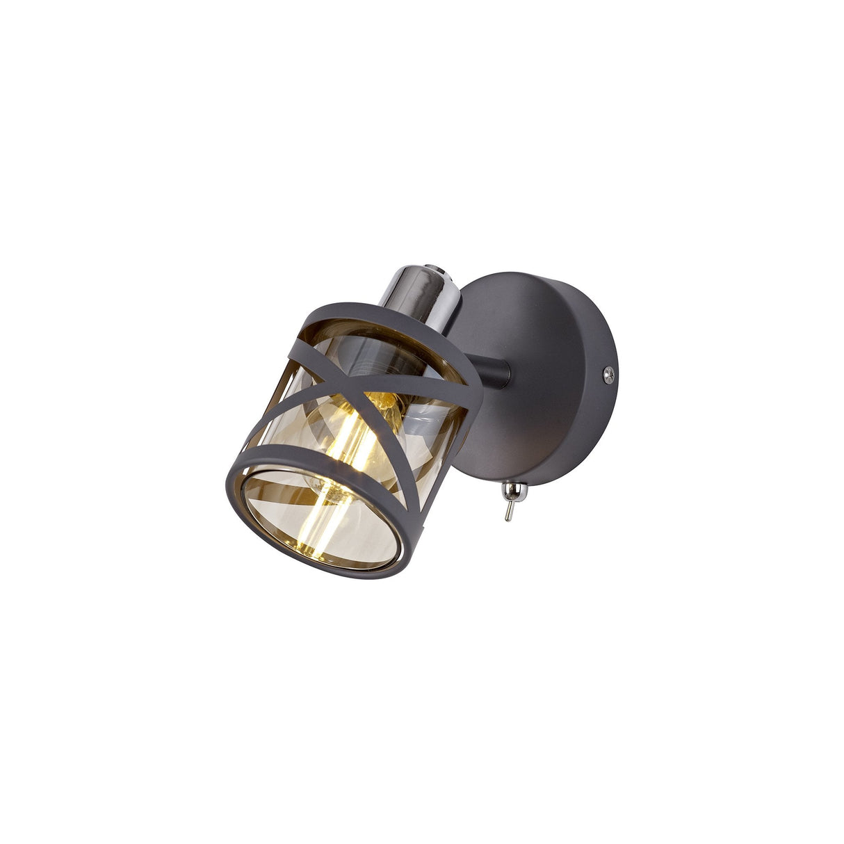 Modern Accent Spotlight in Matt Grey and Polished Chrome with Cognac Shade