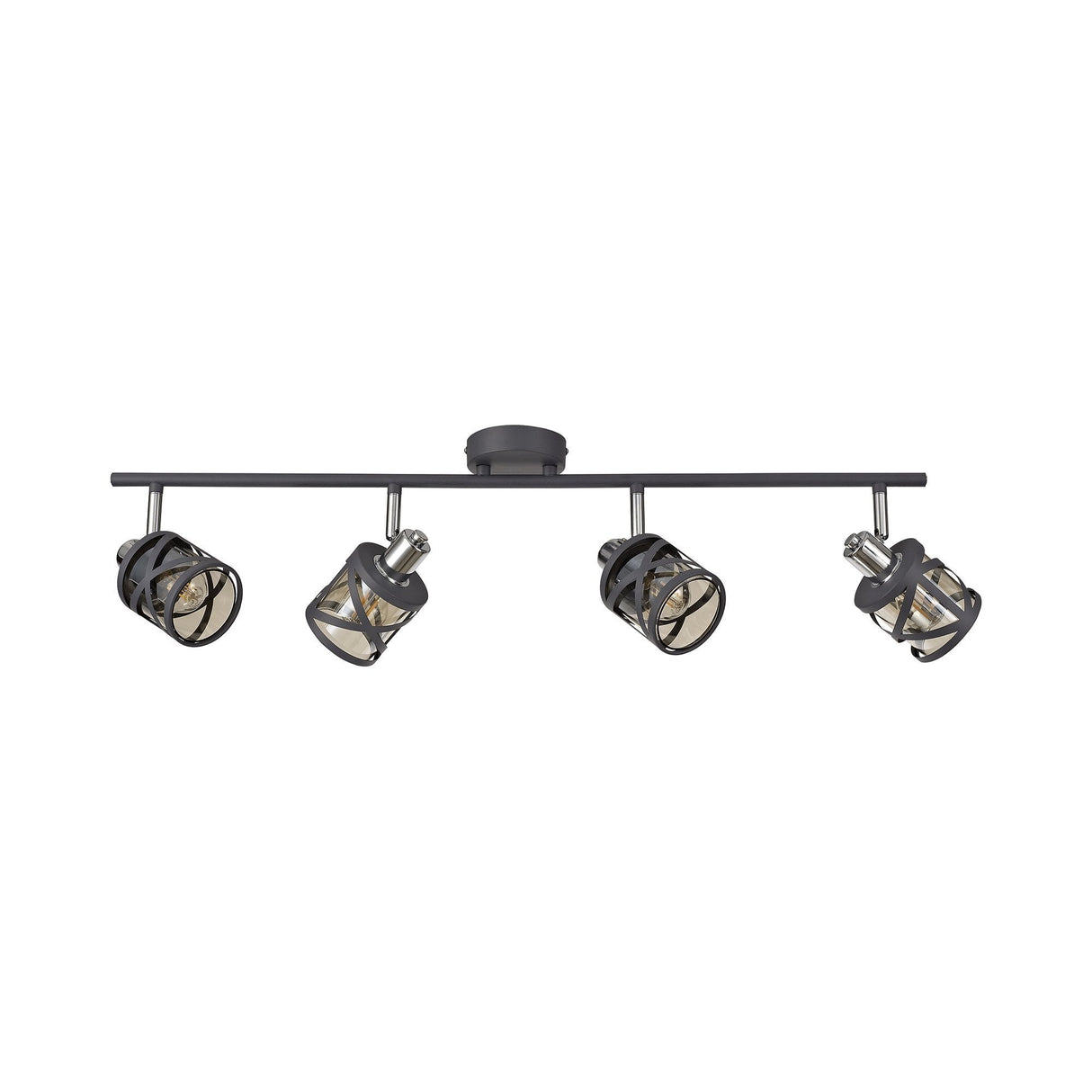 Sleek Modern 4-Light Bar Fixture in Matt Grey, Chrome, and Cognac Glass