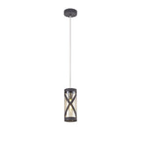 Contemporary Matt Grey and Chrome Pendant Light with Cognac Shade