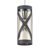 Contemporary Matt Grey and Chrome Pendant Light with Cognac Shade
