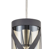 Contemporary Matt Grey and Chrome Pendant Light with Cognac Shade