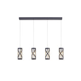 Contemporary 4-Light Linear Pendant in Grey and Chrome with Cognac Accents