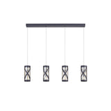 Contemporary 4-Light Linear Pendant in Grey and Chrome with Cognac Accents