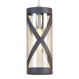 Contemporary 4-Light Linear Pendant in Grey and Chrome with Cognac Accents
