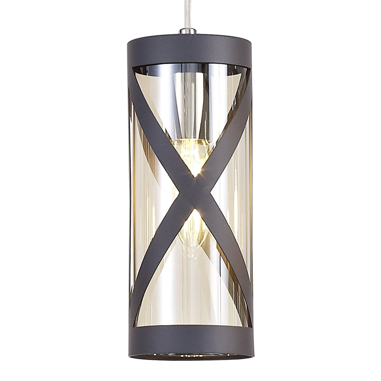 Elegant Trio Pendant Light in Matt Grey and Chrome with Cognac Shade