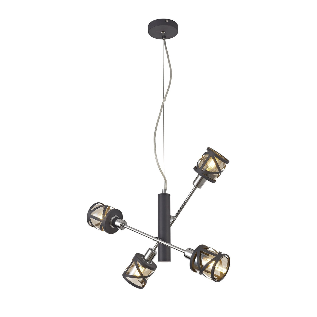 Elegant 4-Light Adjustable Pendant in Grey, Chrome, and Cognac Finish