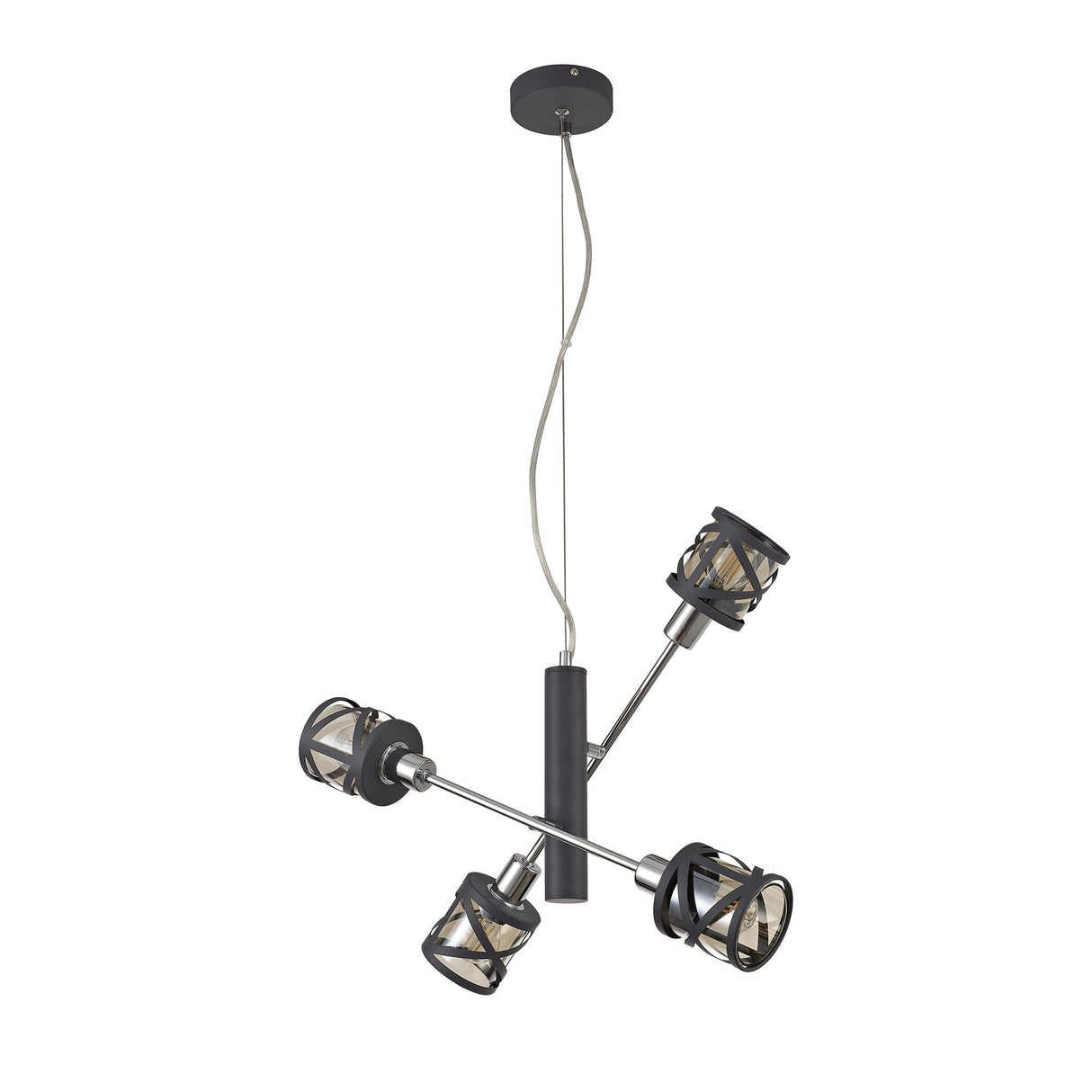 Elegant 4-Light Adjustable Pendant in Grey, Chrome, and Cognac Finish