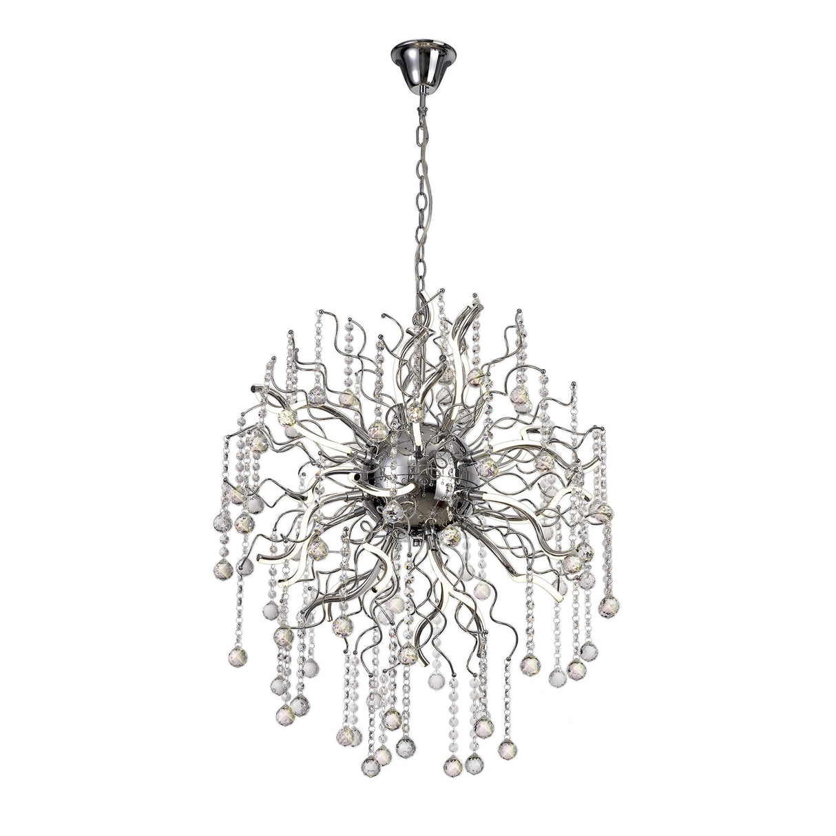 Elegant Dimmable LED Pendant Light, 24 Arms, Polished Chrome, 3150lm, 3000K Warm White, 3-Year Warranty