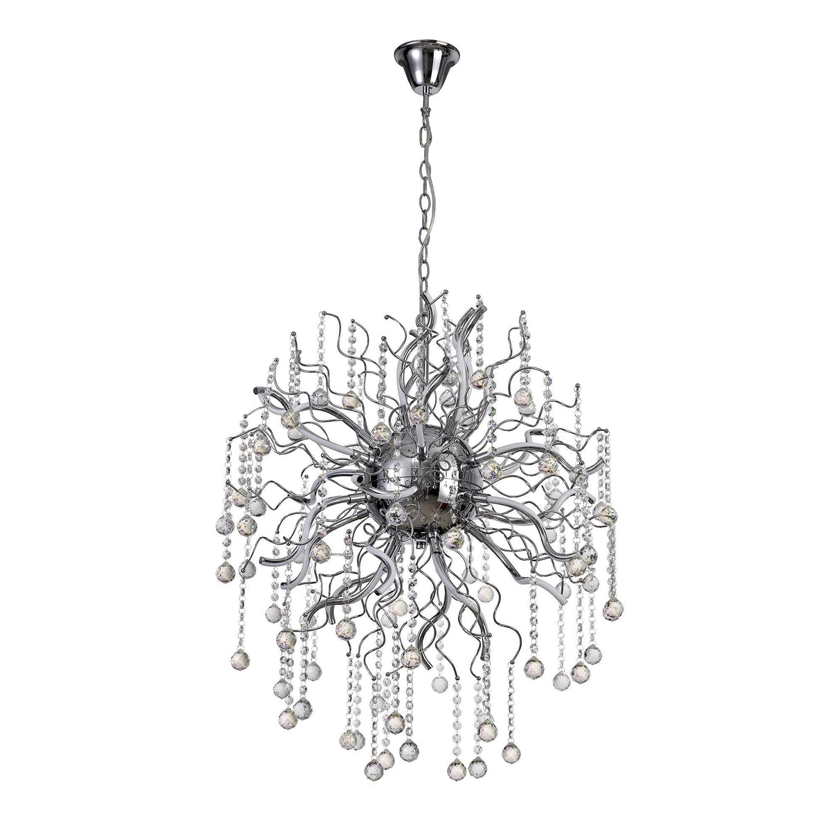Elegant Dimmable LED Pendant Light, 24 Arms, Polished Chrome, 3150lm, 3000K Warm White, 3-Year Warranty