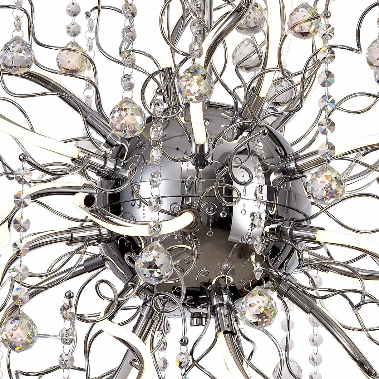 Elegant Dimmable LED Pendant Light, 24 Arms, Polished Chrome, 3150lm, 3000K Warm White, 3-Year Warranty