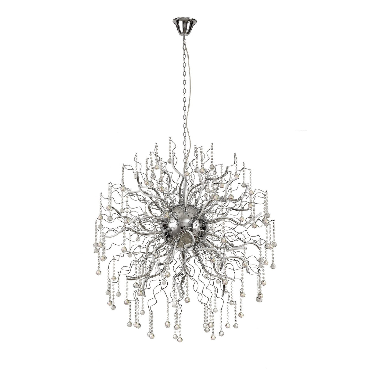 Contemporary Polished Chrome Pendant Light with Dimmable LED, 3000K, and Crystal Accents