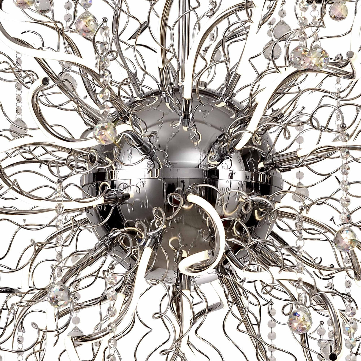 Contemporary Polished Chrome Pendant Light with Dimmable LED, 3000K, and Crystal Accents