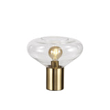 Elegant Wide Table Lamp with Ancient Brass and Clear Glass Finish