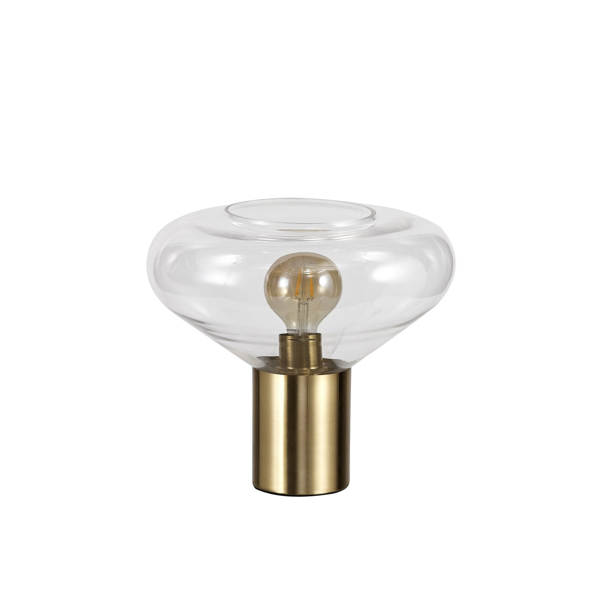 Elegant Wide Table Lamp with Ancient Brass and Clear Glass Finish