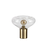 Elegant Wide Table Lamp with Ancient Brass and Clear Glass Finish