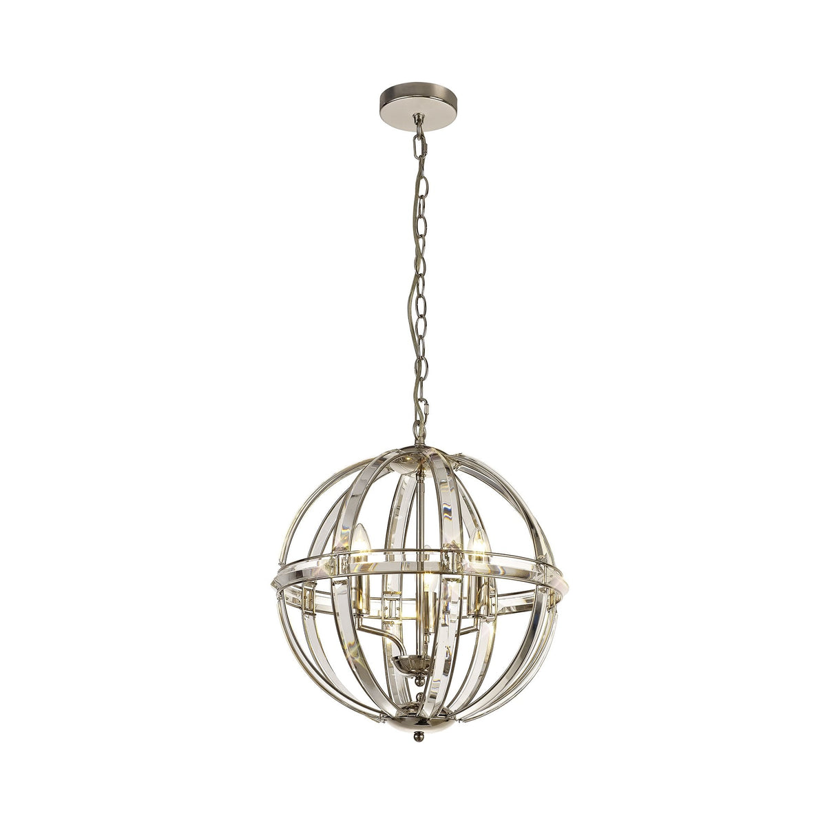 Elegant Polished Nickel 3-Light Round Pendant with Clear Glass