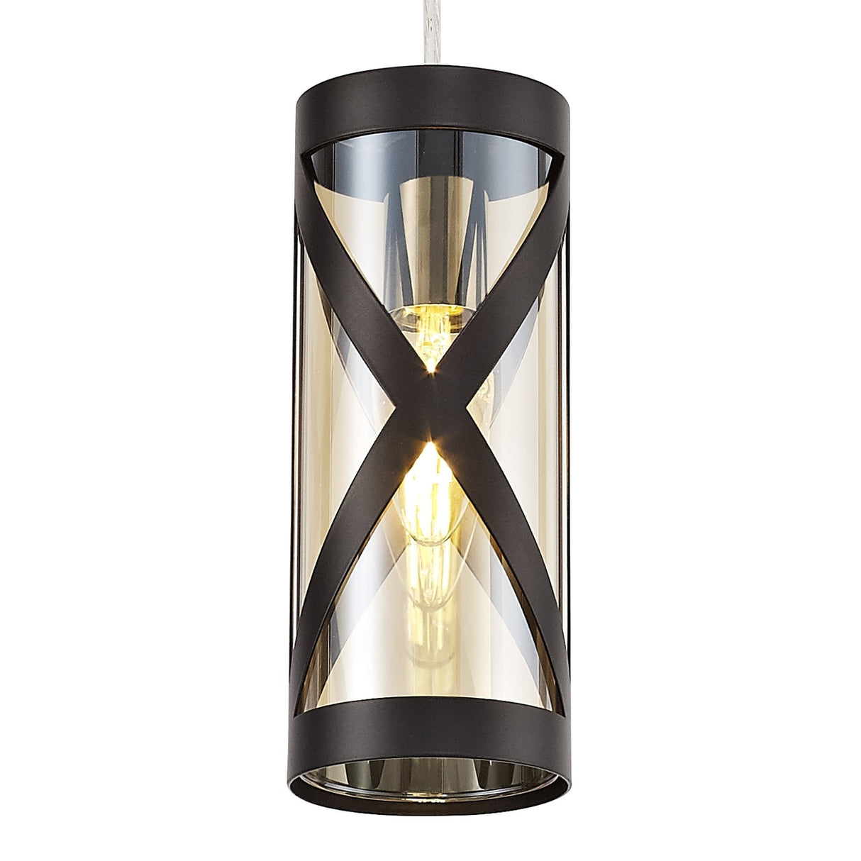Elegant Amber Pendant Light with Oiled Bronze and Polished Chrome Finish
