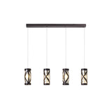 Elegant Quartet Linear Pendant in Oiled Bronze and Polished Chrome with Amber Glass Shades