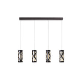 Elegant Quartet Linear Pendant in Oiled Bronze and Polished Chrome with Amber Glass Shades