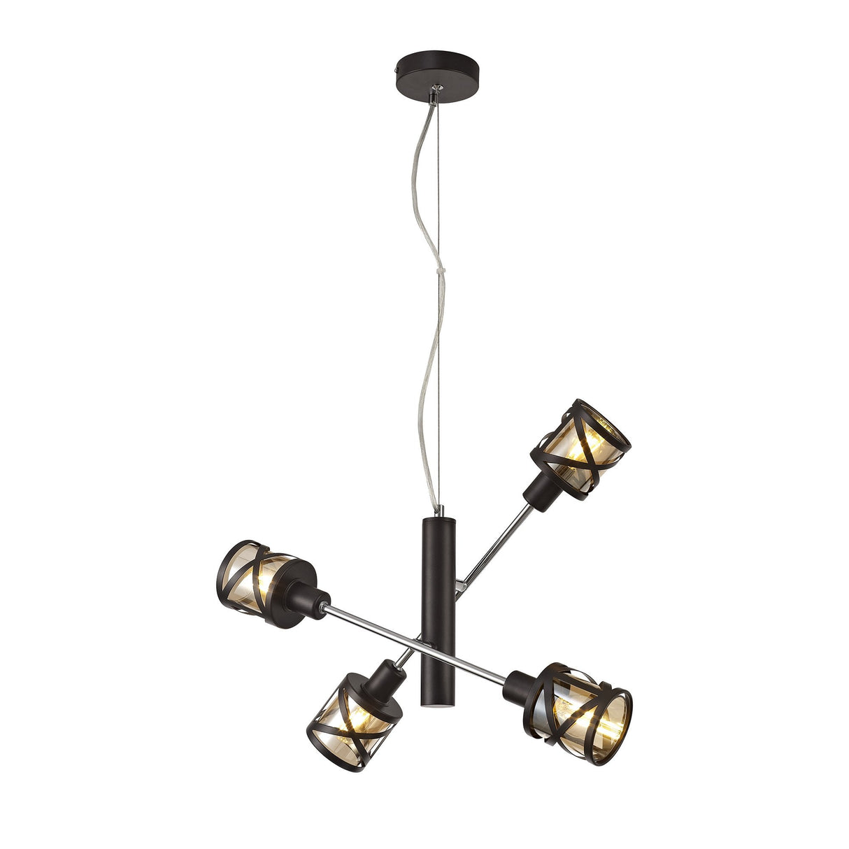 Adjustable 4-Light Pendant in Oiled Bronze & Polished Chrome with Amber Shade
