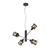 Adjustable 4-Light Pendant in Oiled Bronze & Polished Chrome with Amber Shade