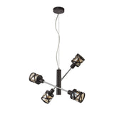 Adjustable 4-Light Pendant in Oiled Bronze & Polished Chrome with Amber Shade