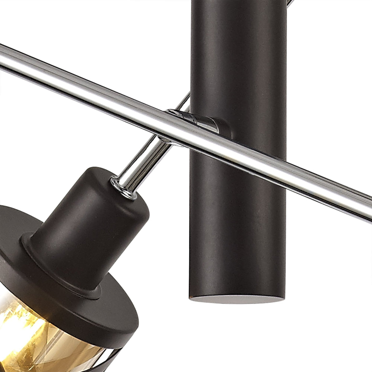 Adjustable 4-Light Pendant in Oiled Bronze & Polished Chrome with Amber Shade