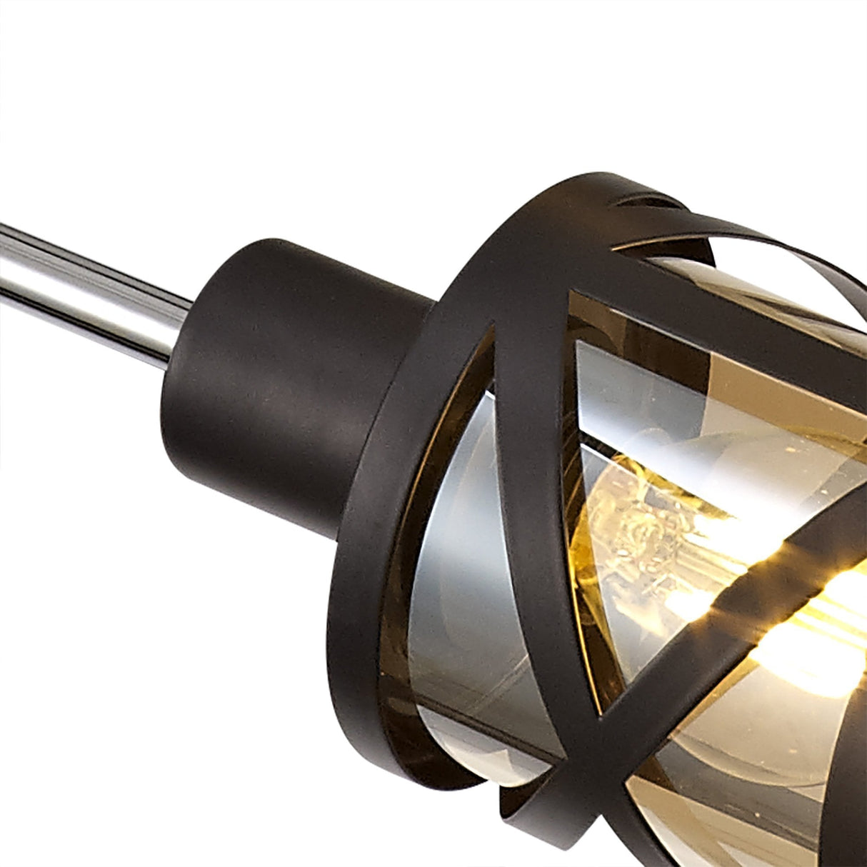 Adjustable 4-Light Pendant in Oiled Bronze & Polished Chrome with Amber Shade