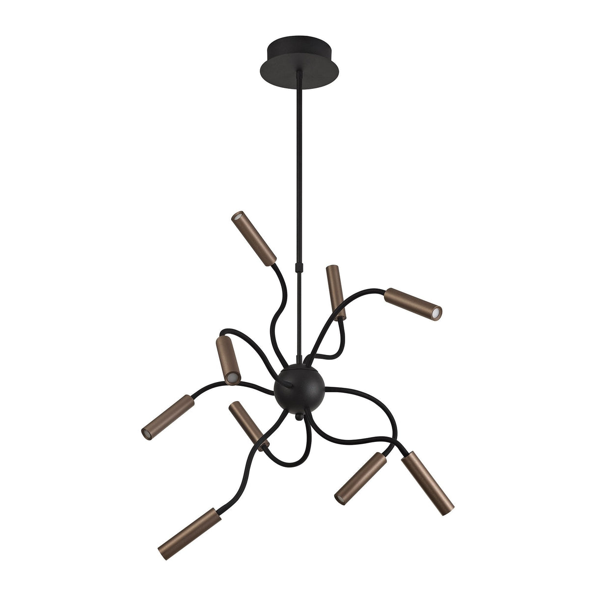 Sputnik Pendant Light with Adjustable Arms, 9 x 4W Dimmable LEDs, Black and Satin Copper Finish, 3000K Warm White, 3-Year Warranty