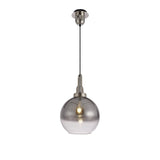 Single Light Pendant with 30cm Globe Glass, Polished Nickel and Matte Black Finish, Smoked/Clear Design