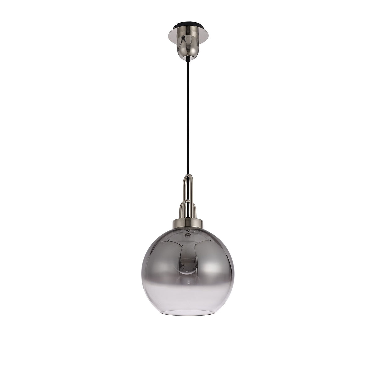 Single Light Pendant with 30cm Globe Glass, Polished Nickel and Matte Black Finish, Smoked/Clear Design