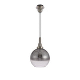 Single Light Pendant with 30cm Globe Glass, Polished Nickel and Matte Black Finish, Smoked/Clear Design