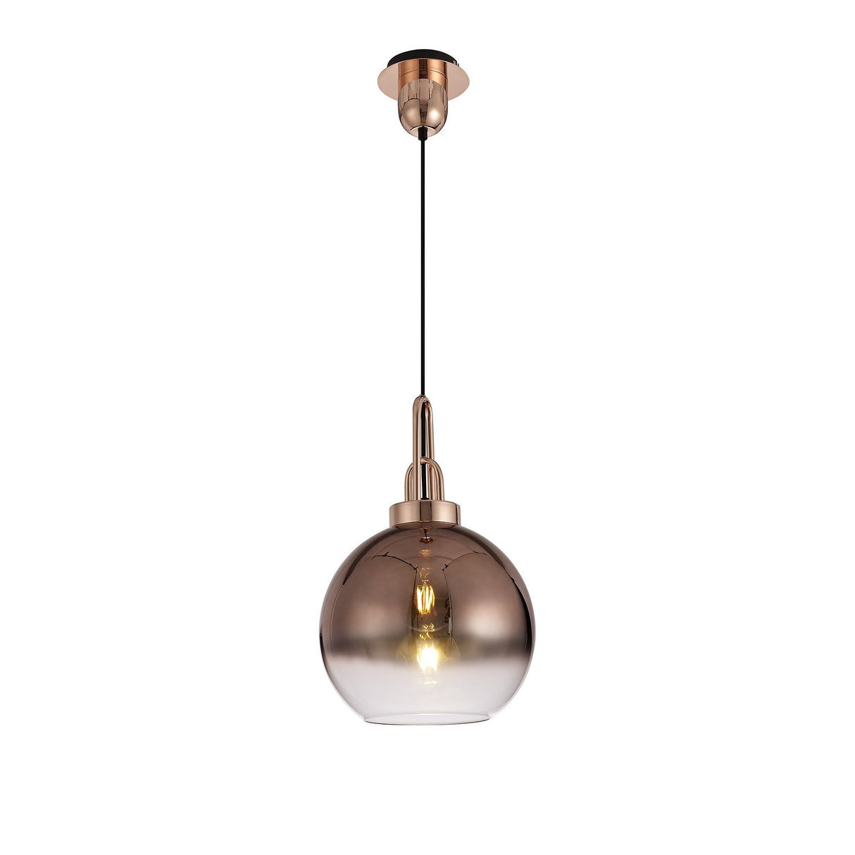Modern 1-Light Pendant with 30cm Glass Globe in Copper and Matte Black Finish