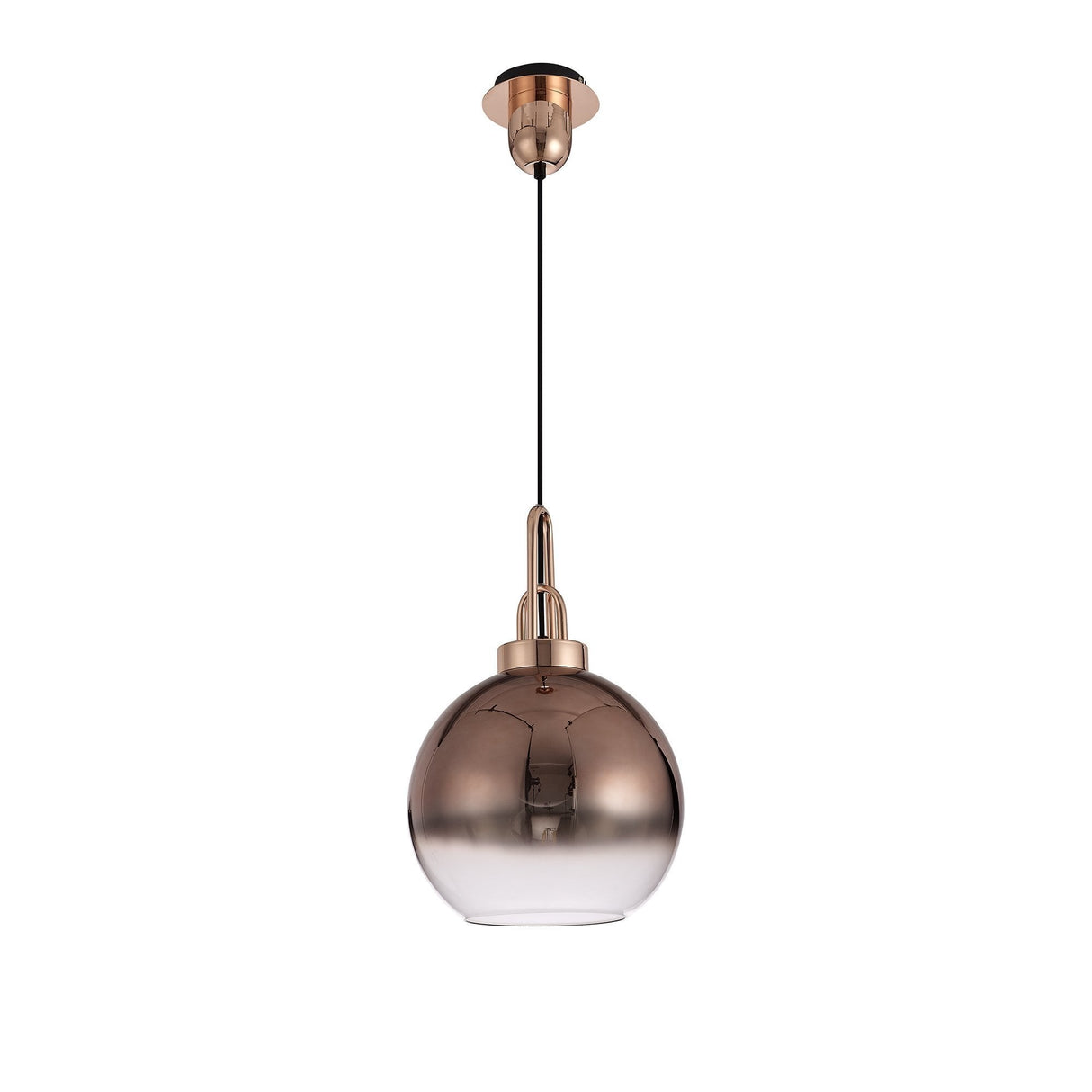 Modern 1-Light Pendant with 30cm Glass Globe in Copper and Matte Black Finish