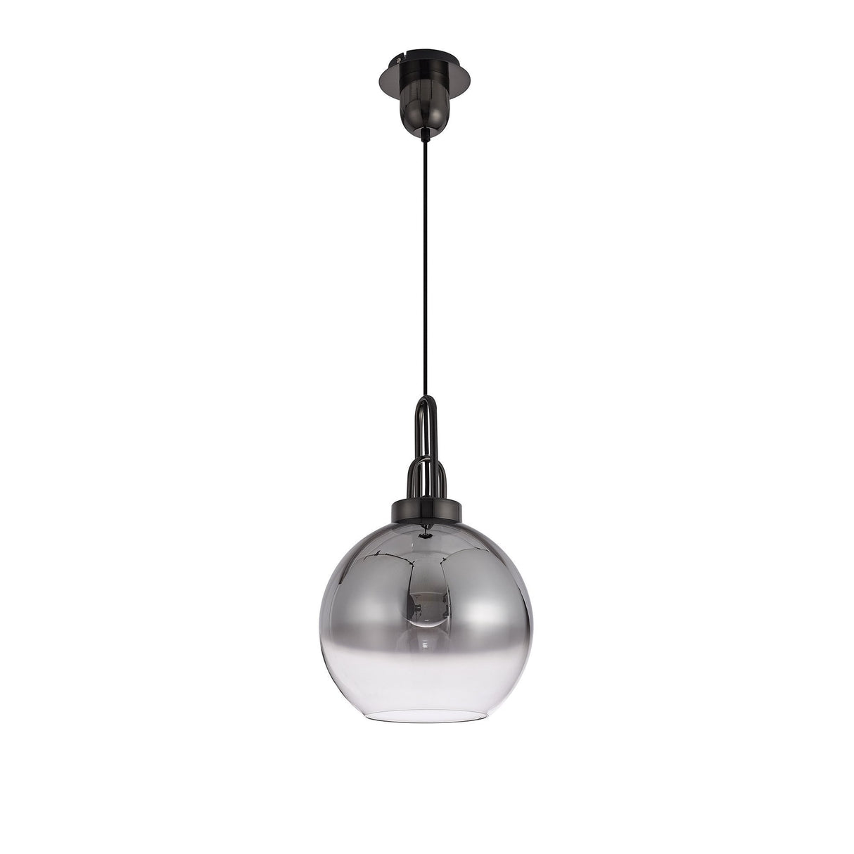 Modern Elegance: 1-Light E27 Pendant with 30cm Globe in Black Chrome/Smoked Glass