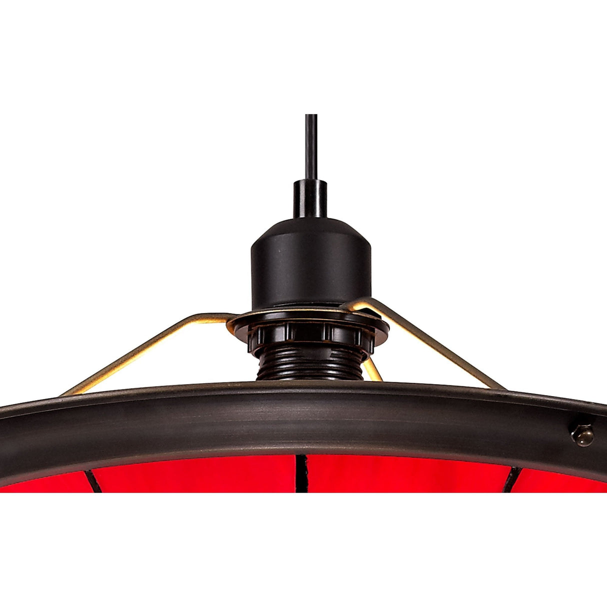 Elegant Red and Cream Tiffany Pendant Light with Antique Brass Accents and Crystal Detail