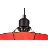 Elegant Red and Cream Tiffany Pendant Light with Antique Brass Accents and Crystal Detail