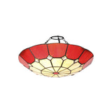 Elegant Red and Cream Tiffany Pendant Light with Antique Brass Accents and Crystal Detail