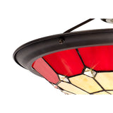 Elegant Red and Cream Tiffany Pendant Light with Antique Brass Accents and Crystal Detail