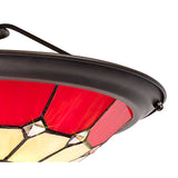 Elegant Red and Cream Tiffany Pendant Light with Antique Brass Accents and Crystal Detail