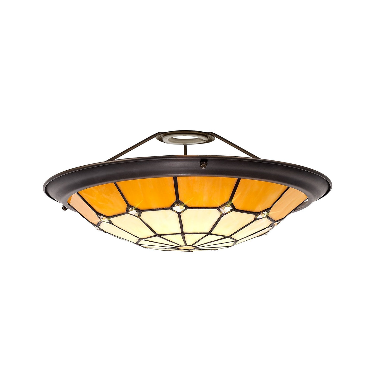 Elegant Tiffany Style Pendant Light with Aged Brass and Crystal Accent