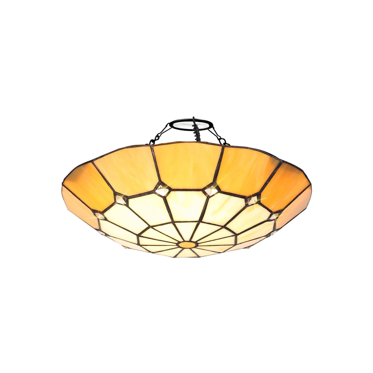 Elegant Tiffany Style Pendant Light with Aged Brass and Crystal Accent