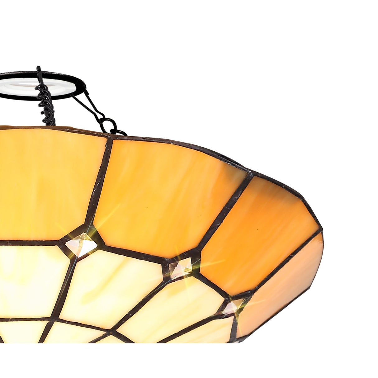 Elegant Tiffany Style Pendant Light with Aged Brass and Crystal Accent