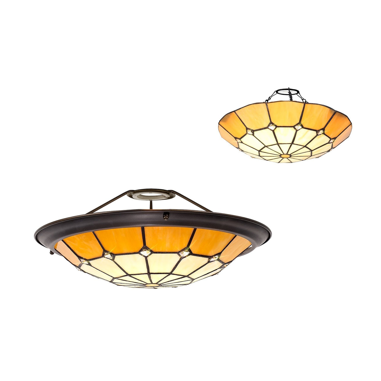 Elegant Tiffany Style Pendant Light with Aged Brass and Crystal Accent