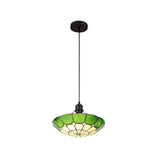 Elegant 1-Light Pendant with 35cm Tiffany Shade in Cream, Green & Antique Brass Finish