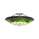Elegant 1-Light Pendant with 35cm Tiffany Shade in Cream, Green & Antique Brass Finish