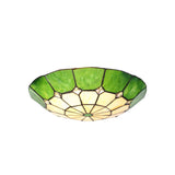 Elegant 1-Light Pendant with 35cm Tiffany Shade in Cream, Green & Antique Brass Finish